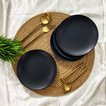 Ceramic Dining Matte Black Ceramic 7.5 Inches Quarter Plates Set of 4