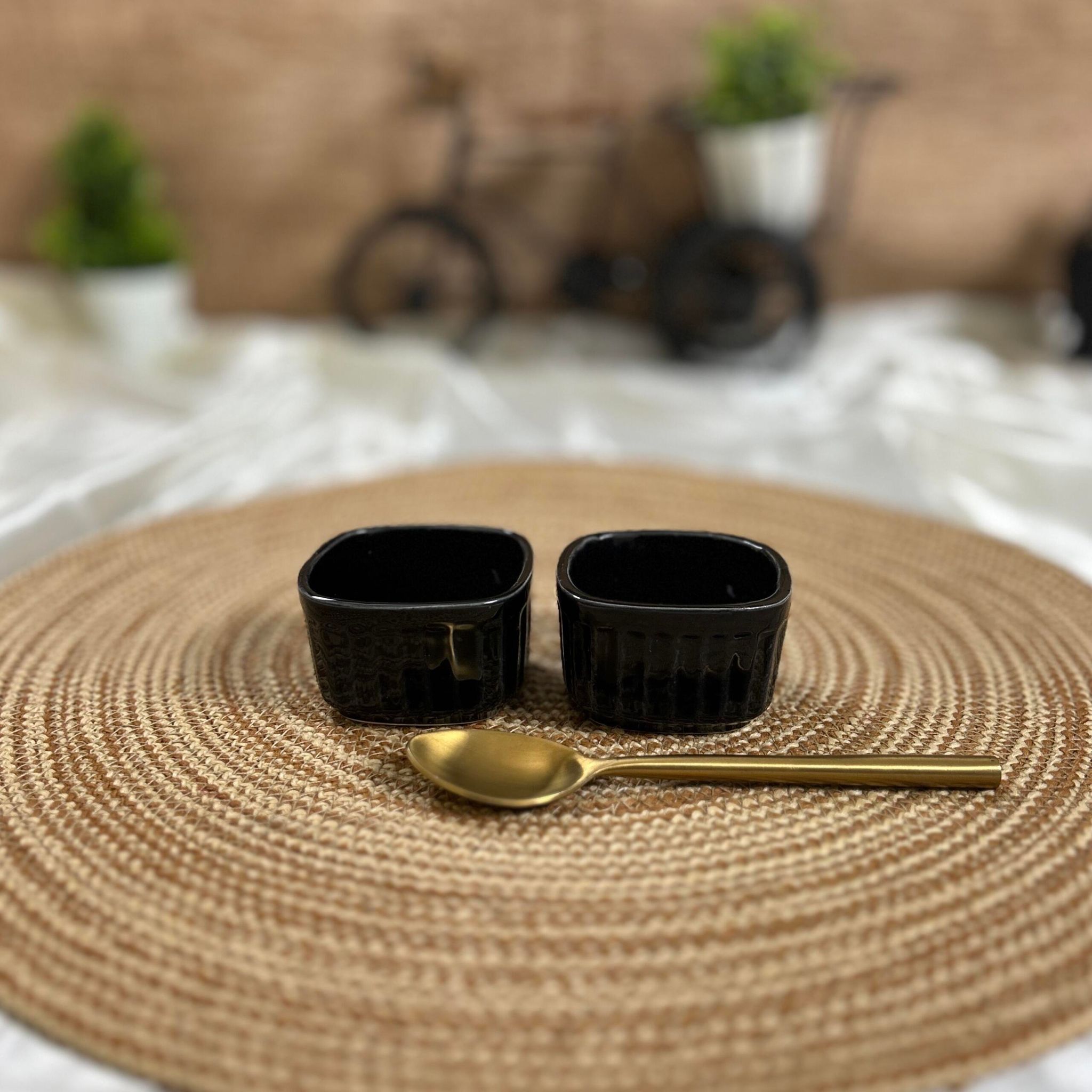 Ceramic Dining Glossy Black Square Ceramic Dip Bowls Set of 2 || Ketchup Bowls || Sauce Bowls || Chutney Bowls