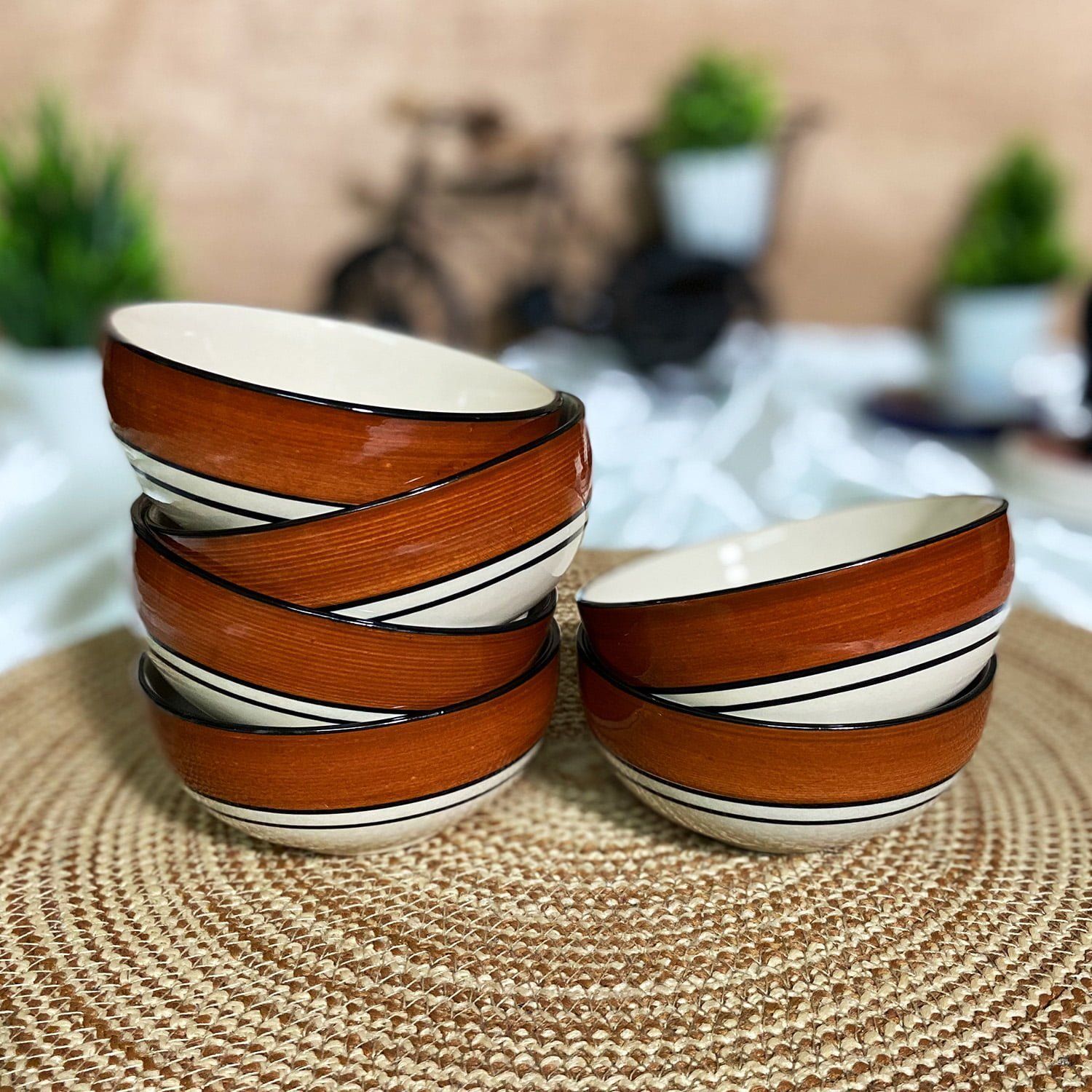 Ceramic Dining Royal Brown & White Ceramic Bowls/Katoris Set of 6 || Dinner Bowls || Pudding Bowls