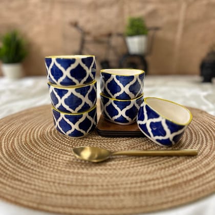 Ceramic Dining Yellow Blue Moroccan Triangle Ceramic 70ml Dip Bowls Set of 6 || Ketchup Bowls || Sauce Bowls || Chutney Bowls