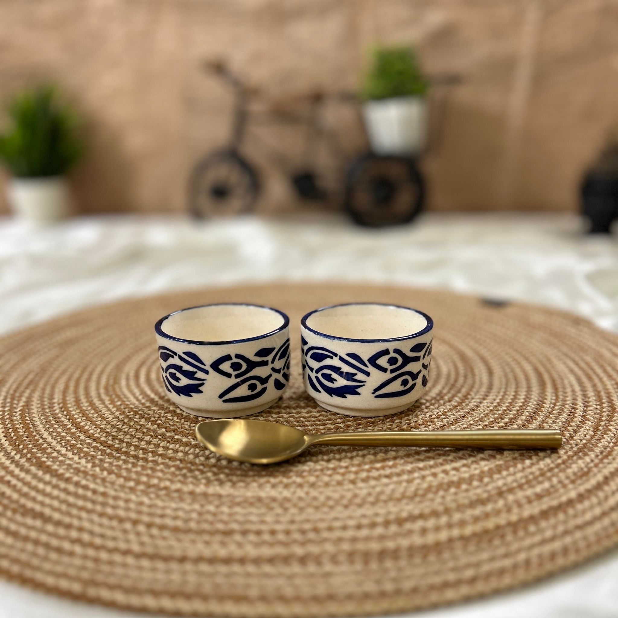 Ceramic Dining Blue Floral Ceramic 50ml Dip Bowls Set of 2