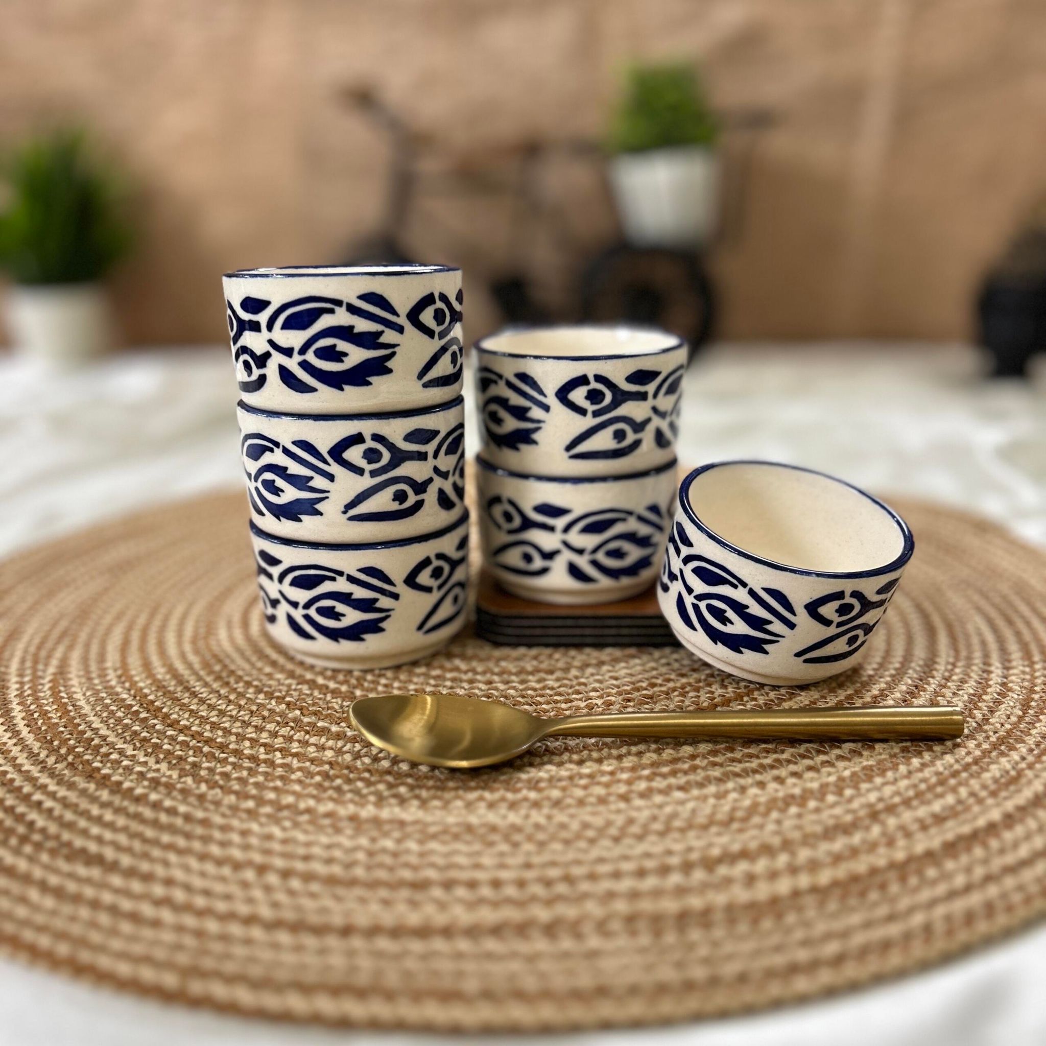 Ceramic Dining Blue Floral Ceramic 50ml Dip Bowls Set of 6