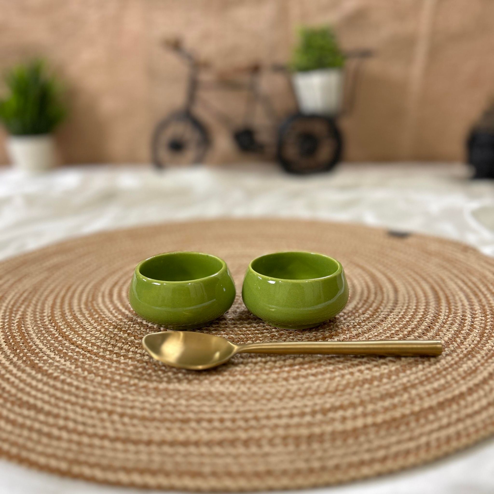 Ceramic Dining Glossy Green Ceramic 50ml Dip Bowls Set of 2 || Ketchup Bowls || Chutney Bowls