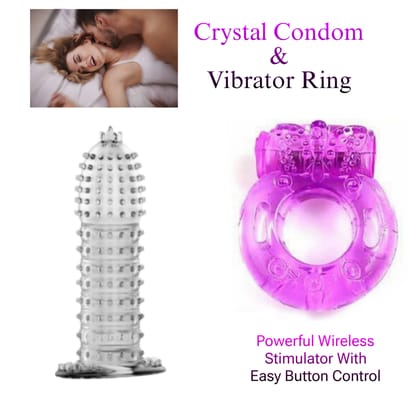 Crystal Condom & Vibrating Silicone Ring Extra Intense Pleasure (Pack of 2) Combo