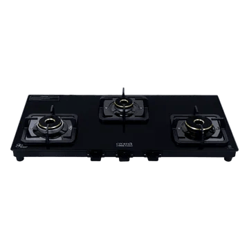 Croma Toughened Glass Top 3 Burner Gas Stove (Black)