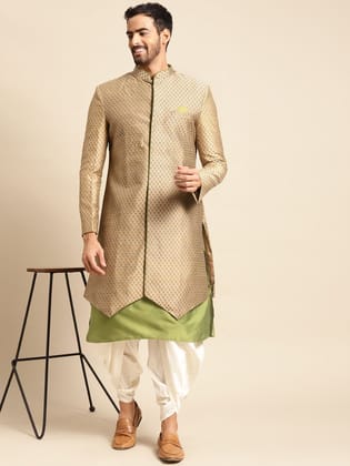 Kisah Men's Green Indowestern Set With Kurta and Trouser