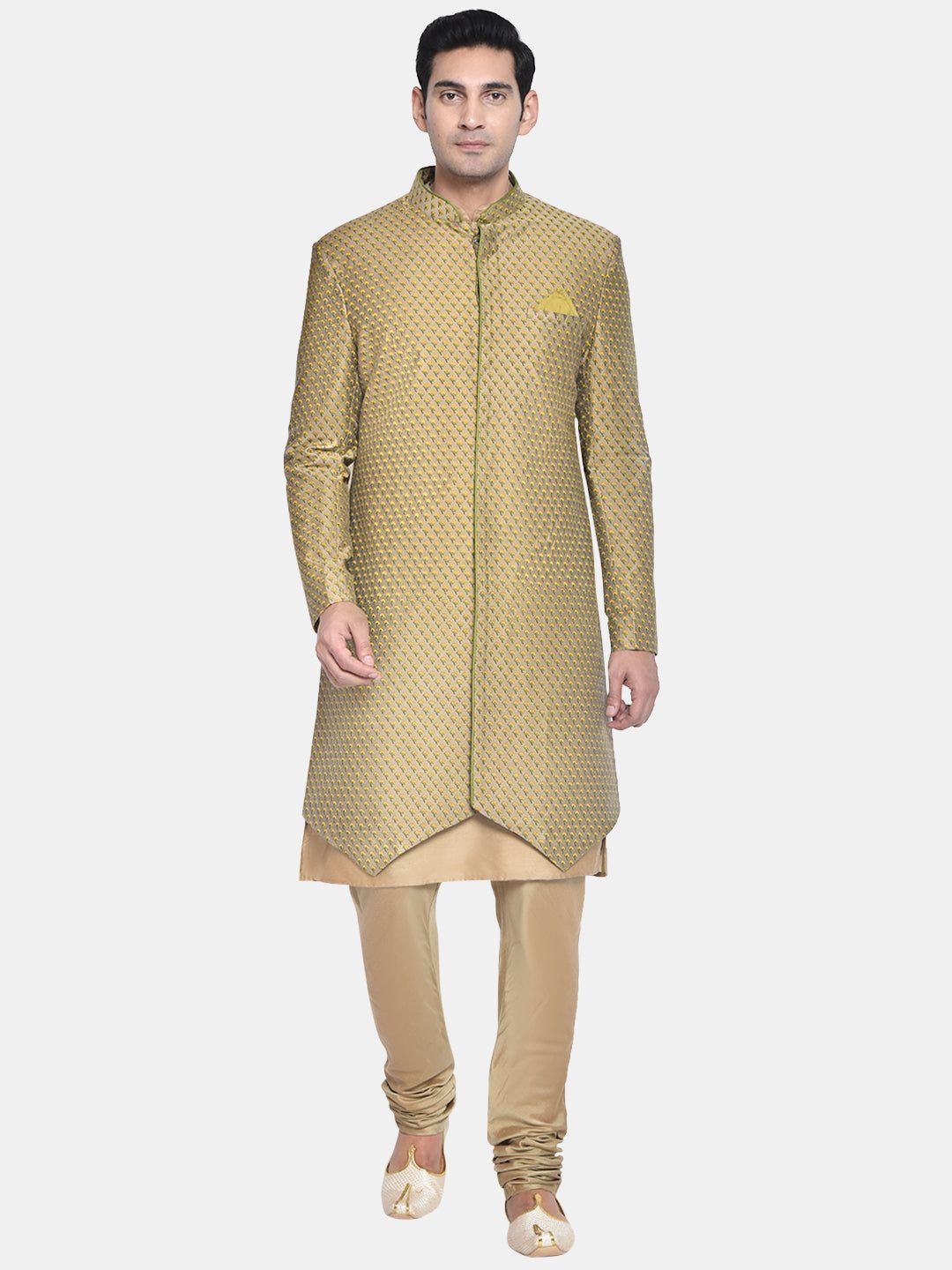 Kisah Men's Gold Indowestern Set With Kurta and Trouser