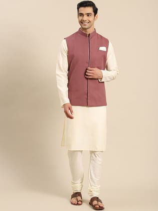 Men Mauve Kurta Jacket Set