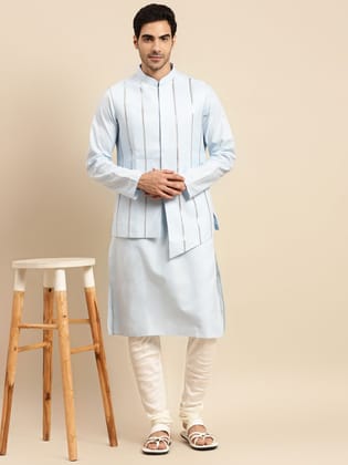 Men Light Blue kurta jacket set