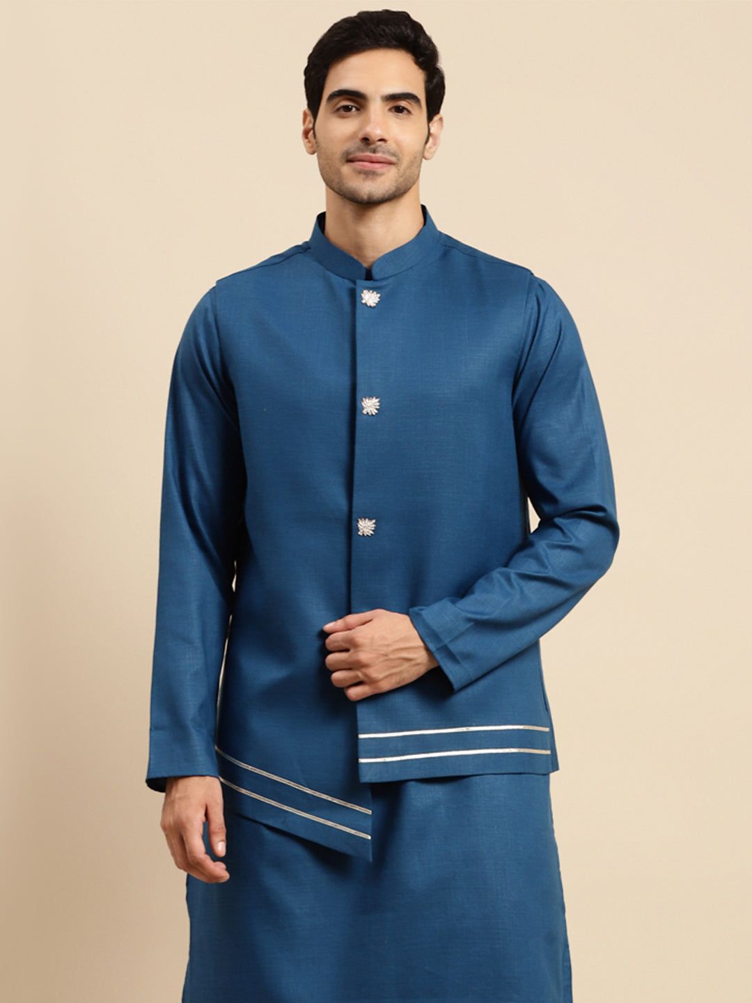 Kisah men Turquoise Blue nehru jacket (Set of 1)