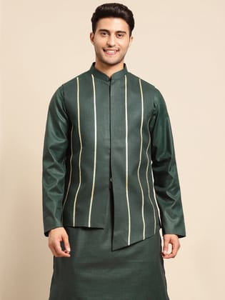 Kisah men Bottle green nehru jacket (Set of 1)