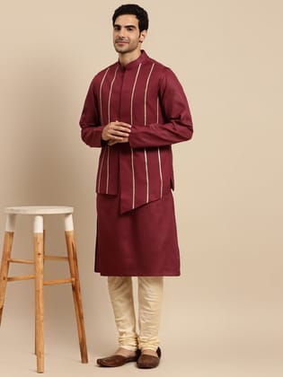 Kisah men Maroon nehru jacket (Set of 1)