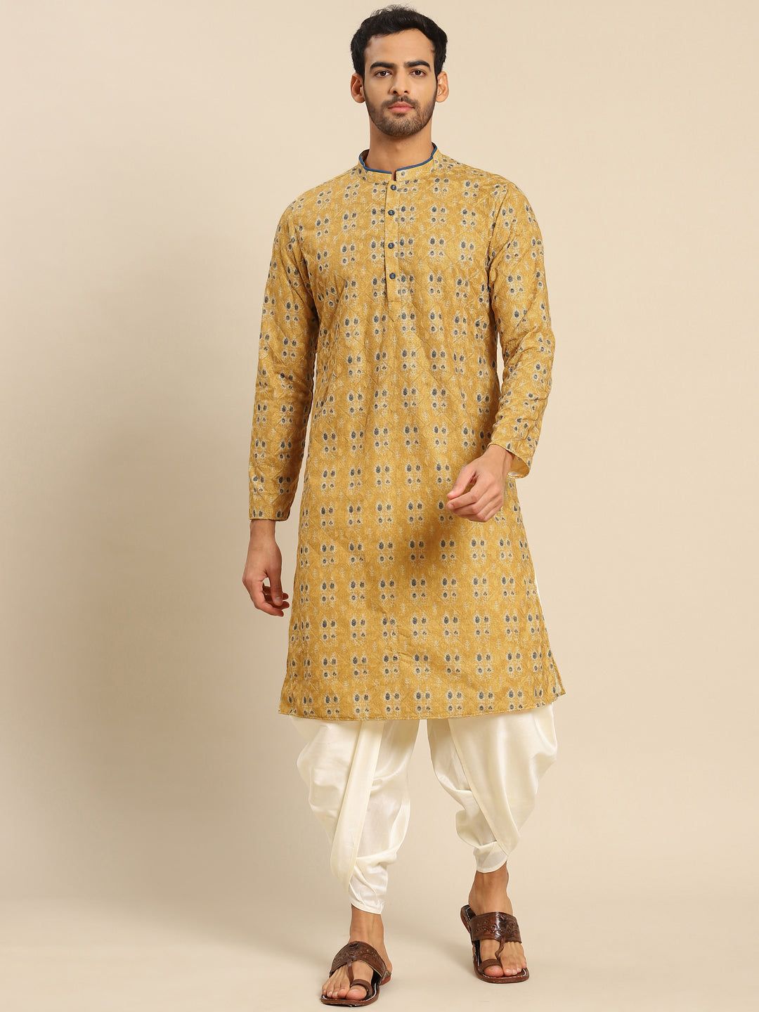 Kisah men mustard yellow kurta set