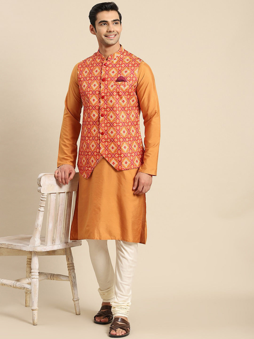 Kisah Men Red Kurta Jacket Set