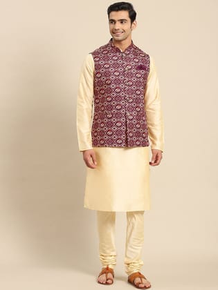 Kisah Men Maroon Kurta Jacket Set