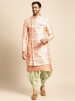 Kisah Men's White Indowestern Set With Kurta and Dhoti