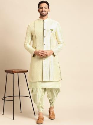 Men's Gold Indowestern Set With Kurta and Dhoti