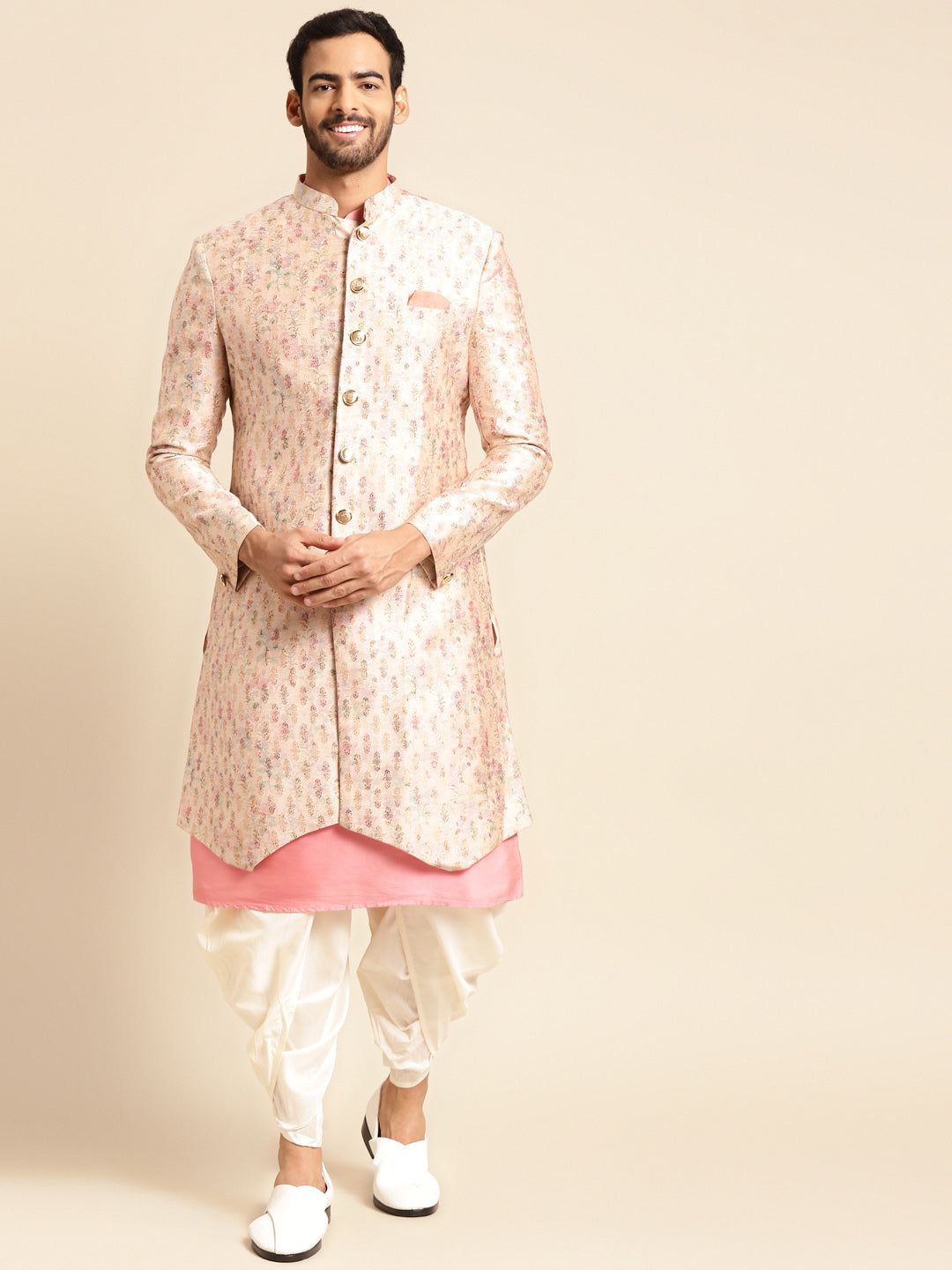 Men's Cream Indowestern Set With Kurta and Dhoti