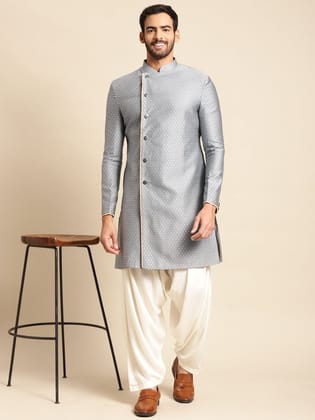 Kisah Men's Grey Indowestern Set With Patiala