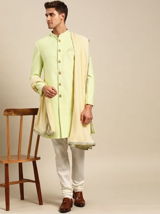 Kisah Men's Lime Indowestern Set With Churidar