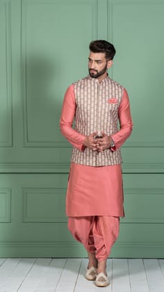 Kisah Men Olive Kurta Jacket Set