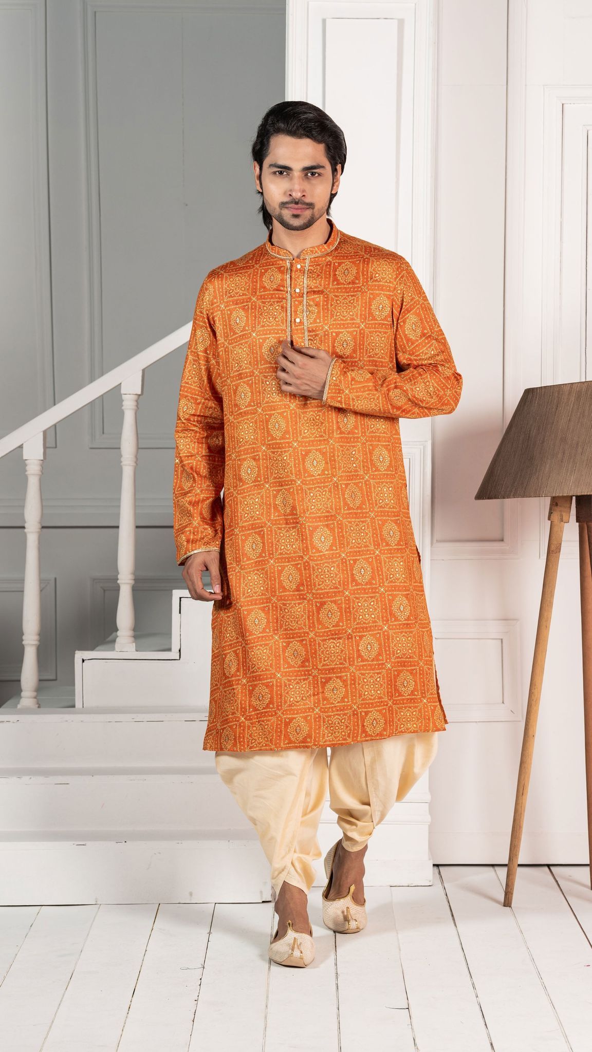 Men Orange Kurta Set