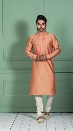 Men Peach Kurta Set