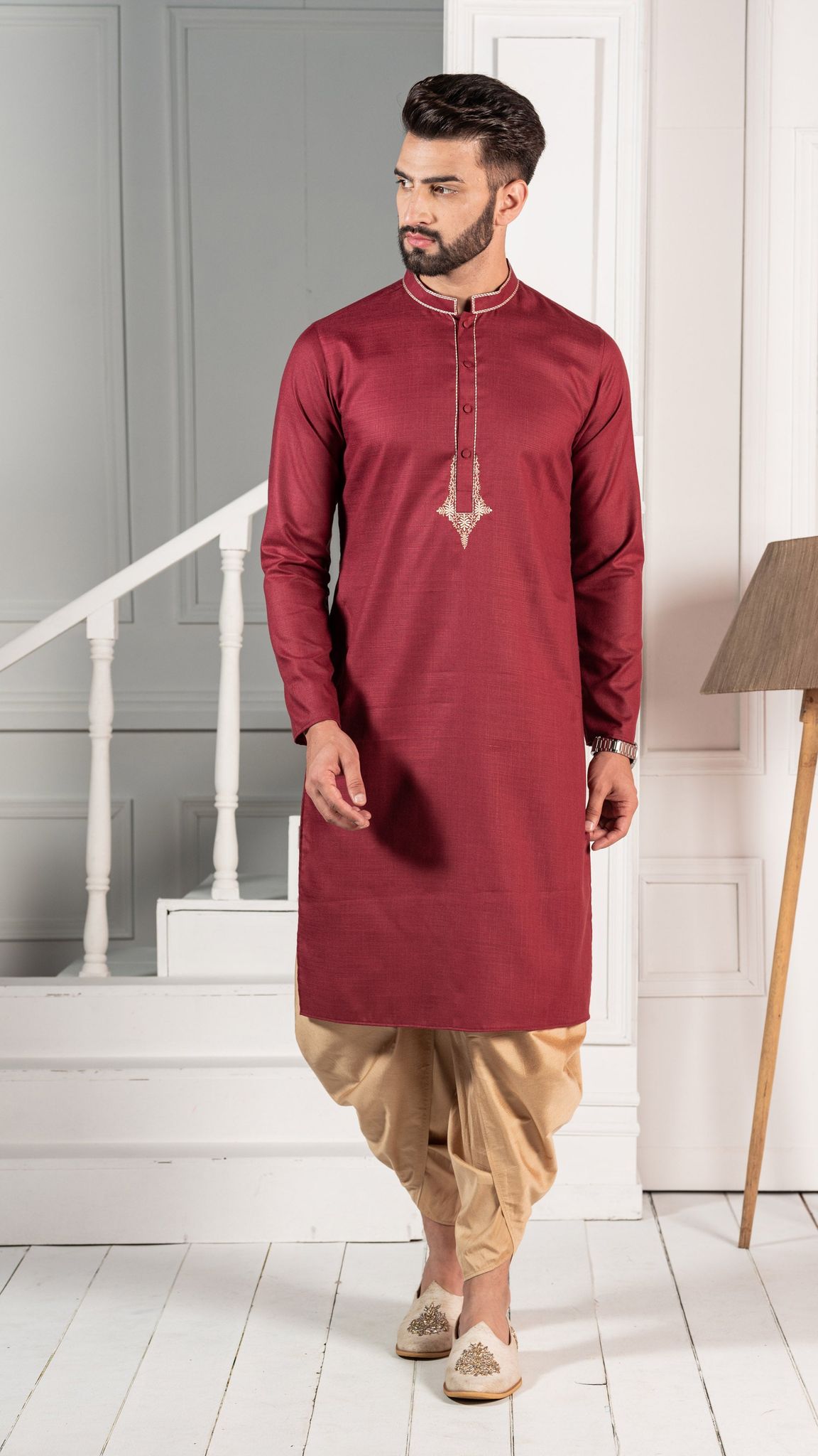 Men Maroon Kurta Set