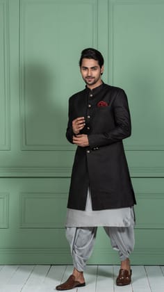 Men's Black Indowestern Set With Kurta and Dhoti