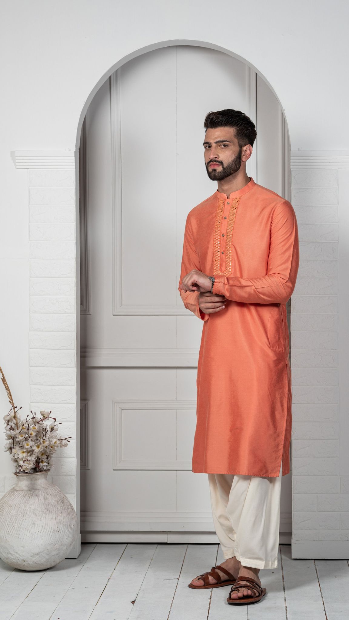 Men Coral Kurta (Set of 1)