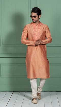 Men Peach Kurta (Set of 1)