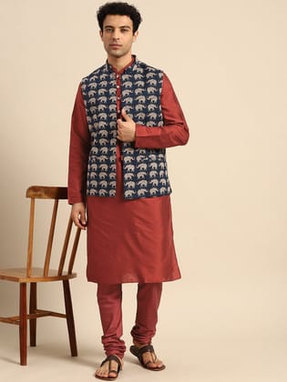 Kisah Men Navy blue Color Kurta Jacket Set