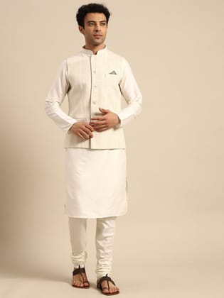 Men White Color Kurta Jacket Set