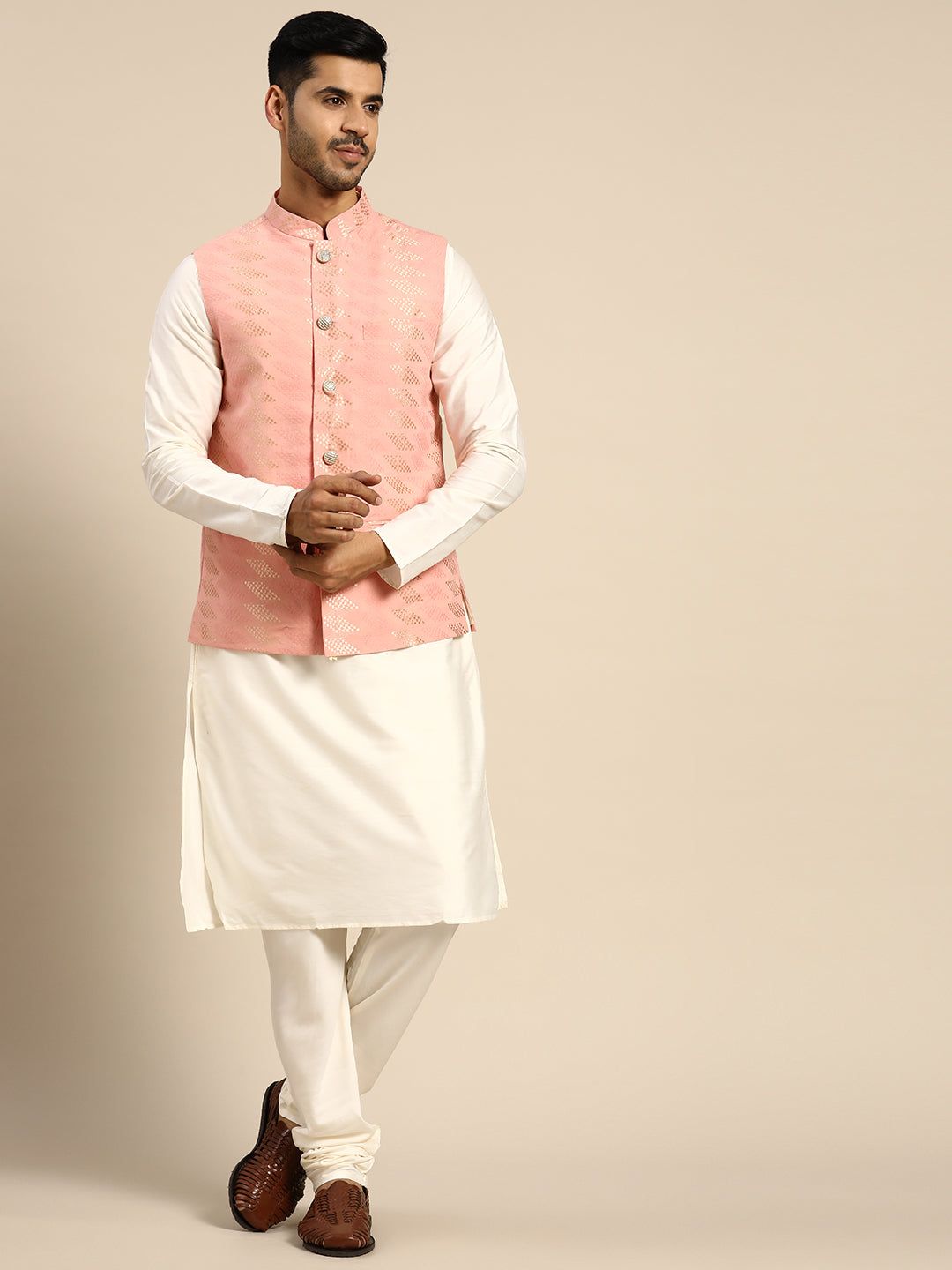 Kisah Men Pink Color Kurta Jacket Set