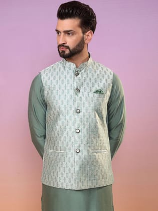 Men Green Nehru Jacket (Set of 1)