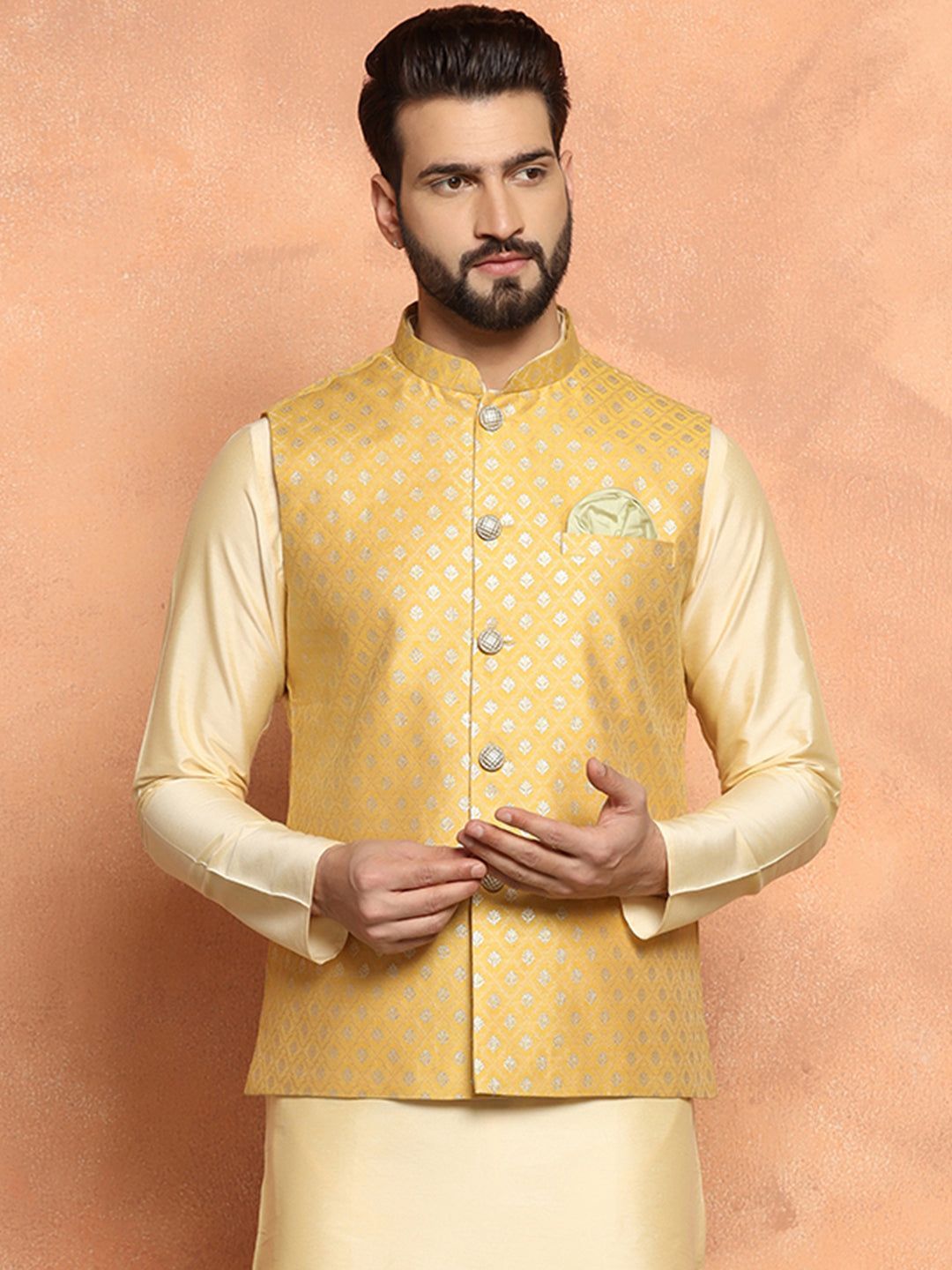 Men Mustard Nehru Jacket (Set of 1)