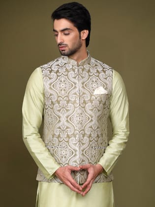 Kisah Men Olive Nehru Jacket (Set of 1)