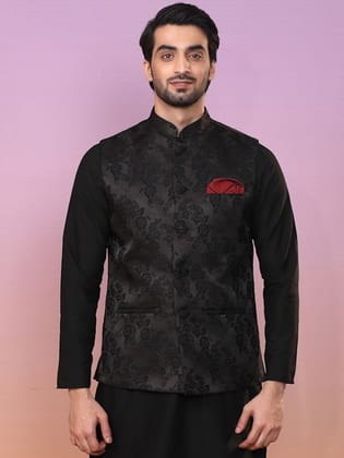 Men Black Nehru Jacket (Set of 1)