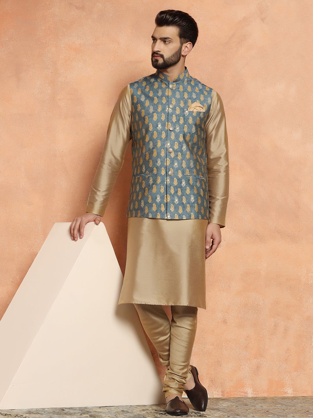 Men Grey Kurta Jacket Set