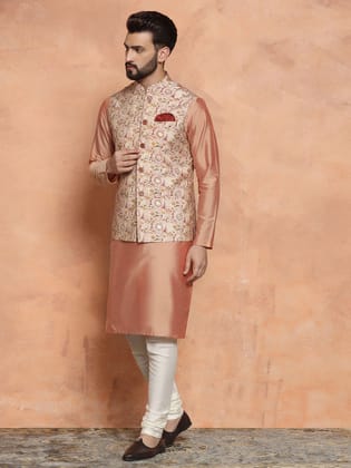 Men Multi Coloured Printed Kurta Jacket Churidar Set