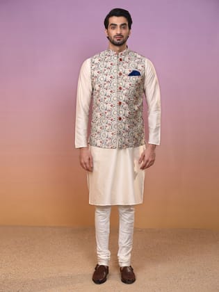 Kisah Men White Kurta Jacket Set