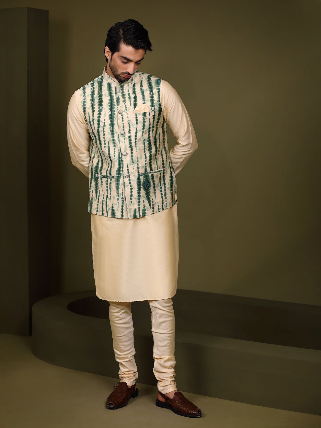 Kisah Men Beige Kurta Jacket Set