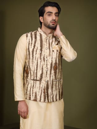 Kisah Men Cream Kurta Jacket Set