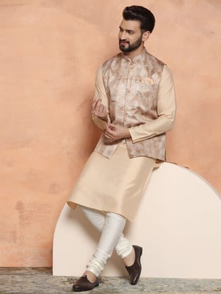 Men Brown Kurta Jacket Set