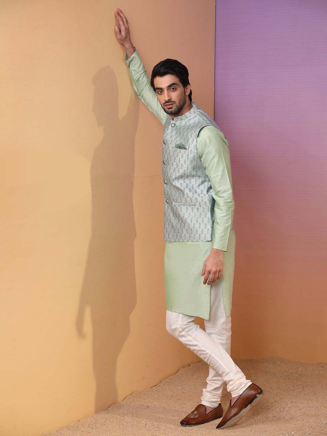 Kisah Men Green Kurta Jacket Set