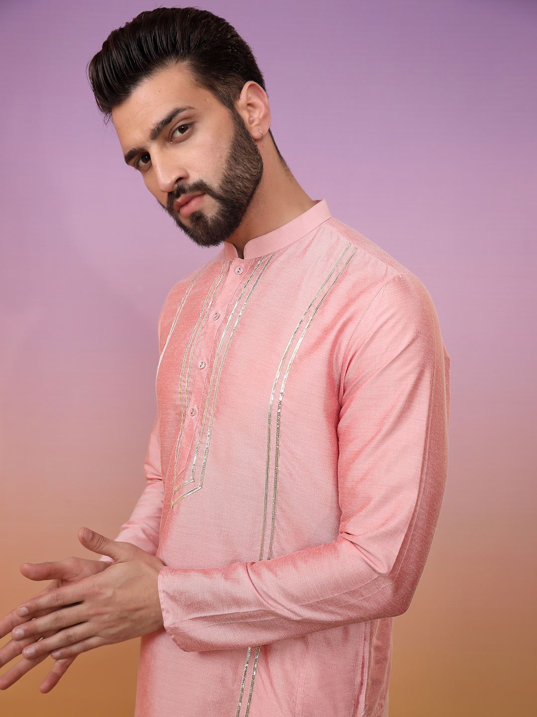 Men Pink Kurta (Set of 1)