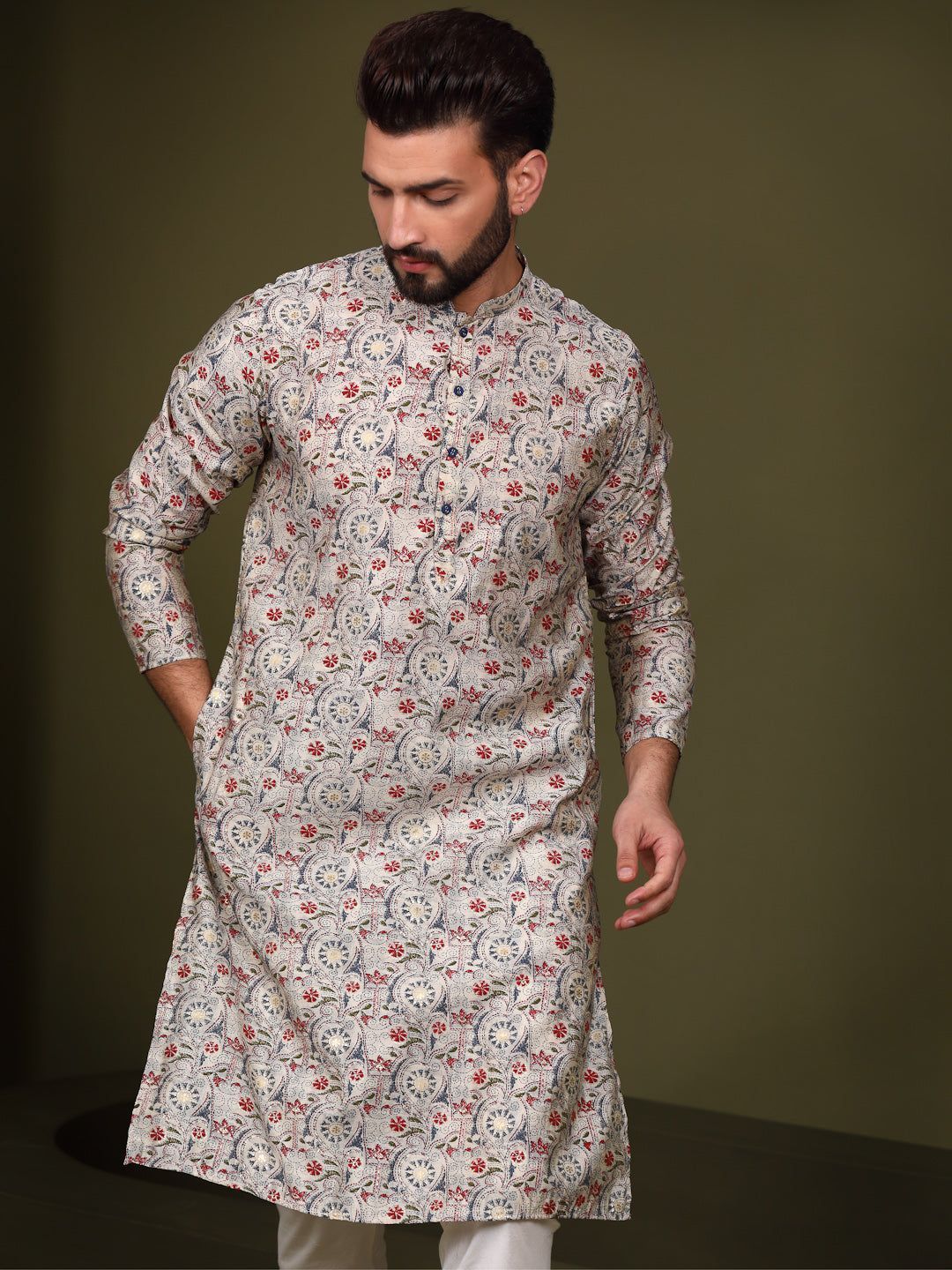 Men Multi Coloured Printed Kurta (Set of 1)