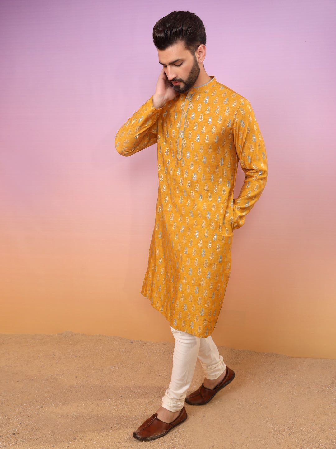 Men Mustard Kurta Set