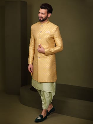 Men's Mustard Indowestern Set With Kurta and Dhoti