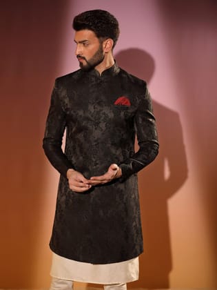 Men's Black Indowestern Set With Kurta and Churidar